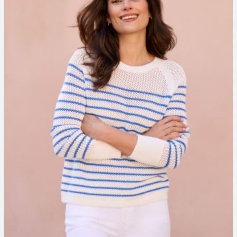 J. McLaughlin Blue and Cream Striped Sweater
